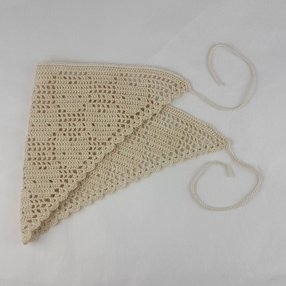 Handcrafted Cream Crochet Foxes Filet Head Scarf Bandana Tie Back Cotton